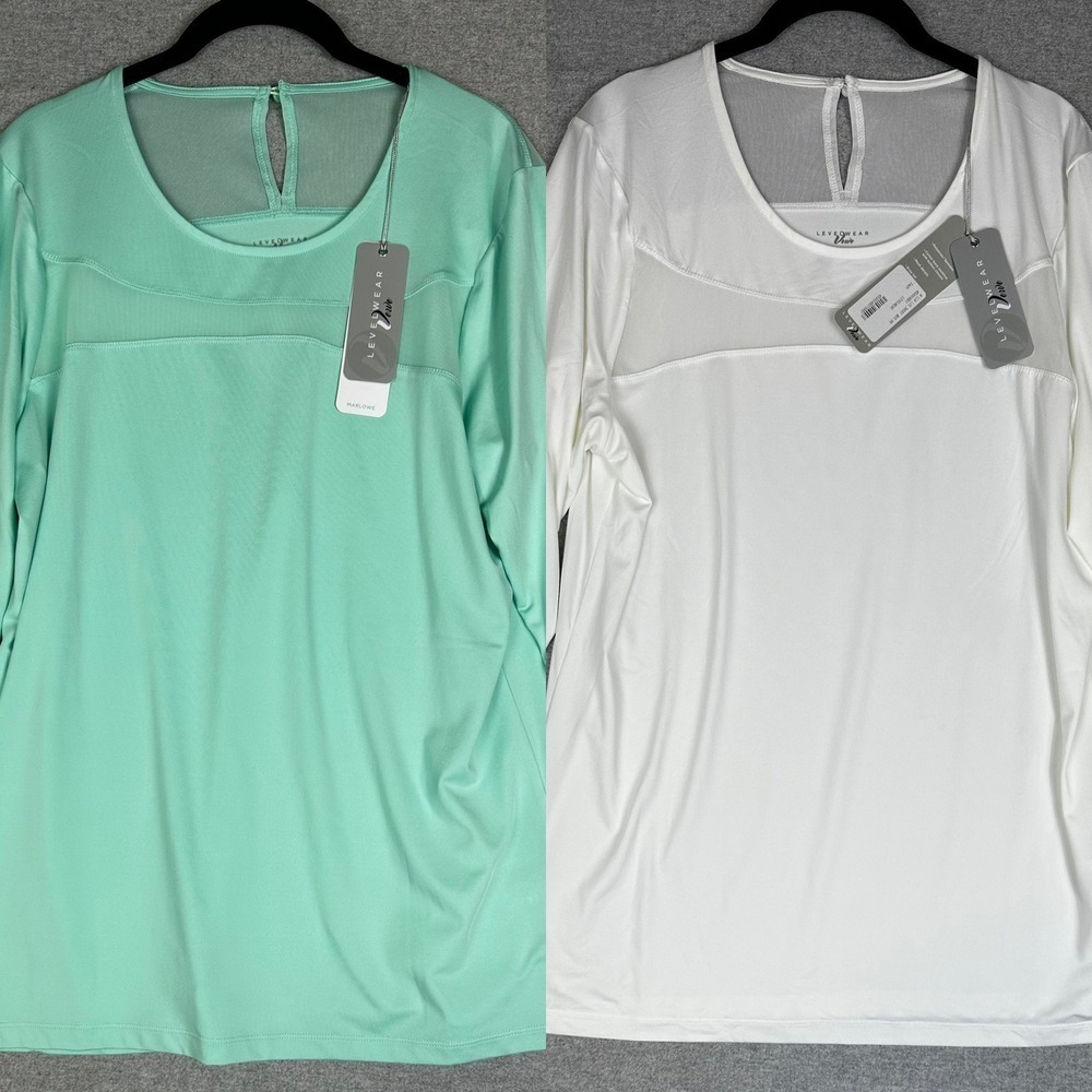 Lot 2 Levelwear Verve Tennis Shirts XL White Green Mesh Peachtree City Logo New